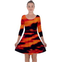 Red  Waves Abstract Series No13 Quarter Sleeve Skater Dress by DimitriosArt