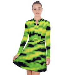 Green  Waves Abstract Series No12 Long Sleeve Panel Dress by DimitriosArt