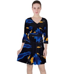 Digital Illusion Quarter Sleeve Ruffle Waist Dress by Sparkle