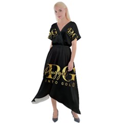 Plugged Into Gold Cross Front Sharkbite Hem Maxi Dress by pluggedintogold