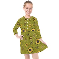 Floral Pattern Paisley Style  Kids  Quarter Sleeve Shirt Dress by Eskimos