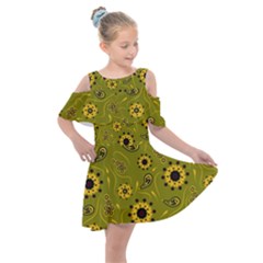 Floral Pattern Paisley Style  Kids  Shoulder Cutout Chiffon Dress by Eskimos