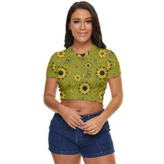 Floral Pattern Paisley Style  Side Button Cropped Tee by Eskimos