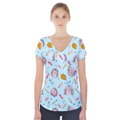 Hedgehogs Artists Short Sleeve Front Detail Top by SychEva