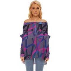 3d Lovely Geo Lines Off Shoulder Chiffon Pocket Shirt by Uniqued