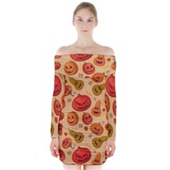 Pumpkin Muzzles Long Sleeve Off Shoulder Dress by SychEva