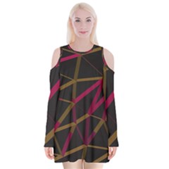 3d Lovely Geo Lines Xi Velvet Long Sleeve Shoulder Cutout Dress by Uniqued