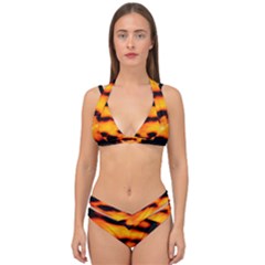 Orange Waves Abstract Series No2 Double Strap Halter Bikini Set by DimitriosArt