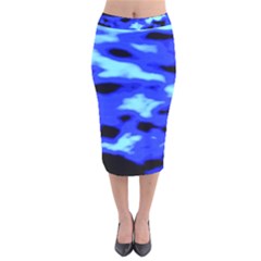 Blue Waves Abstract Series No11 Velvet Midi Pencil Skirt by DimitriosArt
