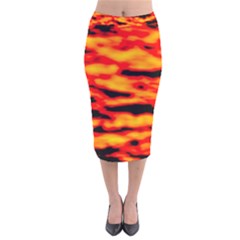 Red  Waves Abstract Series No14 Velvet Midi Pencil Skirt by DimitriosArt