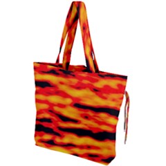 Red  Waves Abstract Series No14 Drawstring Tote Bag by DimitriosArt