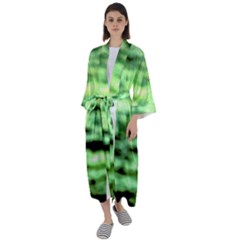 Green  Waves Abstract Series No13 Maxi Satin Kimono by DimitriosArt