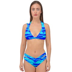 Blue Waves Abstract Series No12 Double Strap Halter Bikini Set by DimitriosArt