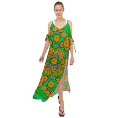 Stars Of Decorative Colorful And Peaceful  Flowers Maxi Chiffon Cover Up Dress