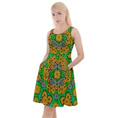Stars Of Decorative Colorful And Peaceful  Flowers Knee Length Skater Dress With Pockets by pepitasart