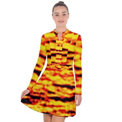 Red  Waves Abstract Series No16 Long Sleeve Panel Dress by DimitriosArt