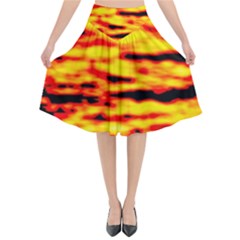 Red  Waves Abstract Series No16 Flared Midi Skirt by DimitriosArt