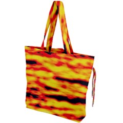 Red  Waves Abstract Series No16 Drawstring Tote Bag by DimitriosArt