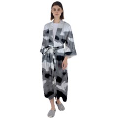 Black Waves Abstract Series No 1 Maxi Satin Kimono by DimitriosArt