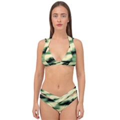 Green  Waves Abstract Series No14 Double Strap Halter Bikini Set by DimitriosArt