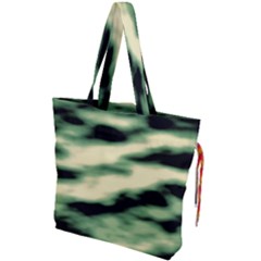 Green  Waves Abstract Series No14 Drawstring Tote Bag by DimitriosArt