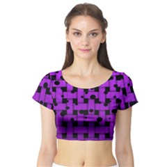 Weaved Bubbles At Strings, Purple, Violet Color Short Sleeve Crop Top