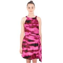 Rose  Waves Abstract Series No2 Halter Collar Waist Tie Chiffon Dress by DimitriosArt