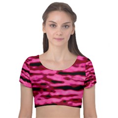 Rose  Waves Abstract Series No2 Velvet Short Sleeve Crop Top  by DimitriosArt