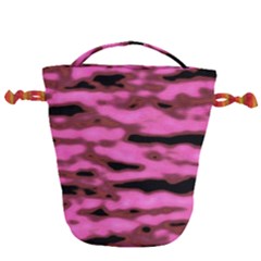 Pink  Waves Abstract Series No1 Drawstring Bucket Bag by DimitriosArt