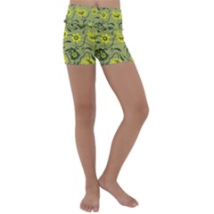 Floral Pattern Paisley Style Paisley Print   Kids  Lightweight Velour Yoga Shorts by Eskimos