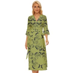 Floral Folk Damask Pattern Fantasy Flowers  Midsummer Wrap Dress by Eskimos