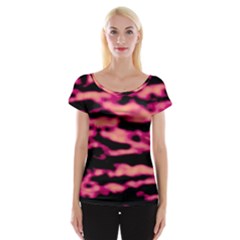 Pink  Waves Abstract Series No2 Cap Sleeve Top by DimitriosArt