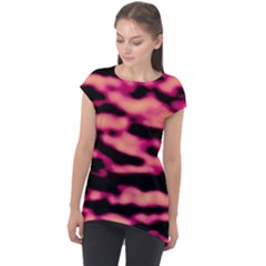 Pink  Waves Abstract Series No2 Cap Sleeve High Low Top by DimitriosArt