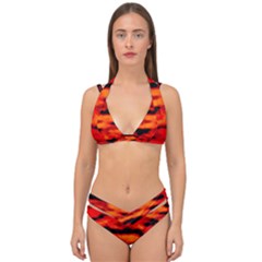 Red  Waves Abstract Series No16 Double Strap Halter Bikini Set by DimitriosArt