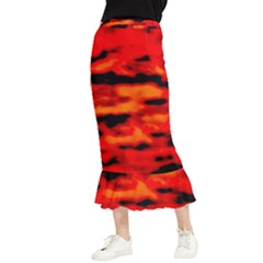 Red  Waves Abstract Series No16 Maxi Fishtail Chiffon Skirt by DimitriosArt