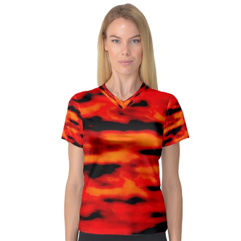Red  Waves Abstract Series No16 V-neck Sport Mesh Tee by DimitriosArt