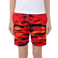 Red  Waves Abstract Series No16 Women s Basketball Shorts by DimitriosArt