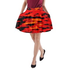 Red  Waves Abstract Series No16 A-line Pocket Skirt by DimitriosArt