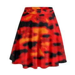 Red  Waves Abstract Series No16 High Waist Skirt by DimitriosArt