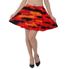 Red  Waves Abstract Series No16 Velvet Skater Skirt by DimitriosArt