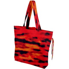 Red  Waves Abstract Series No16 Drawstring Tote Bag by DimitriosArt