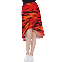 Red  Waves Abstract Series No16 Frill Hi Low Chiffon Skirt by DimitriosArt