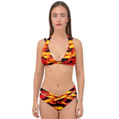 Red  Waves Abstract Series No17 Double Strap Halter Bikini Set by DimitriosArt