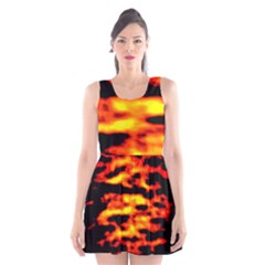 Red  Waves Abstract Series No18 Scoop Neck Skater Dress by DimitriosArt