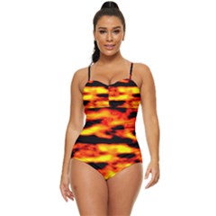 Red  Waves Abstract Series No18 Retro Full Coverage Swimsuit by DimitriosArt