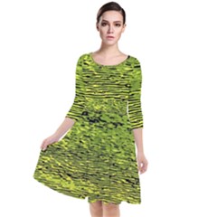Green Waves Flow Series 1 Quarter Sleeve Waist Band Dress by DimitriosArt