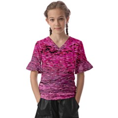 Pink  Waves Flow Series 1 Kids  V-neck Horn Sleeve Blouse by DimitriosArt