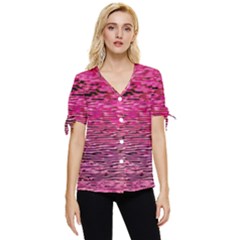 Pink  Waves Flow Series 1 Bow Sleeve Button Up Top by DimitriosArt