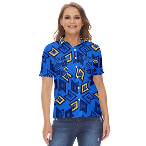 Abstract Pattern Geometric Backgrounds   Women s Short Sleeve Double Pocket Shirt by Eskimos