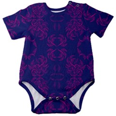 Floral Folk Damask Pattern Fantasy Flowers  Baby Short Sleeve Onesie Bodysuit by Eskimos